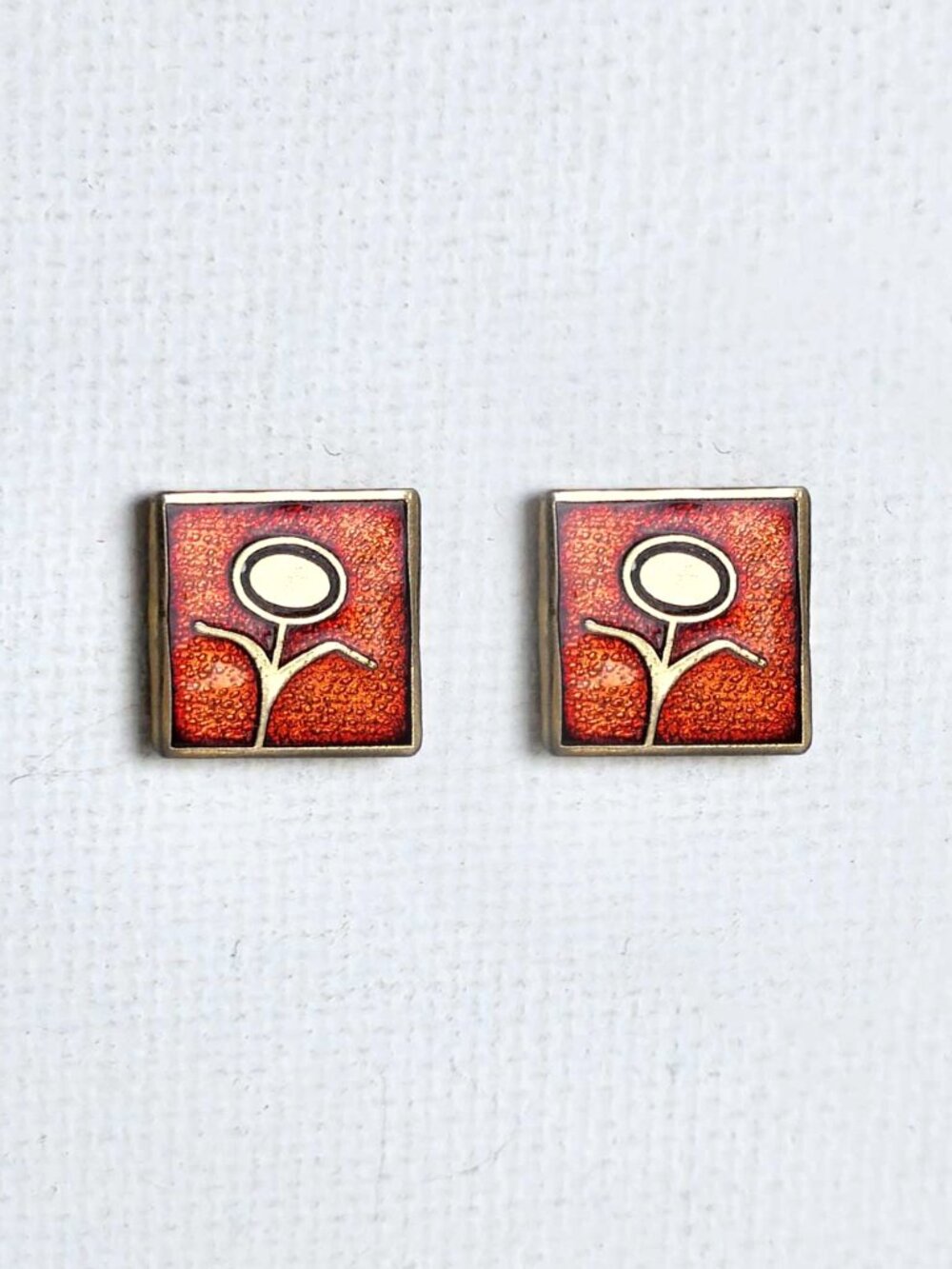 Vintage Robert Gervais 70s signed Modernist enamel figural flower earringgs - Picture 1 of 7